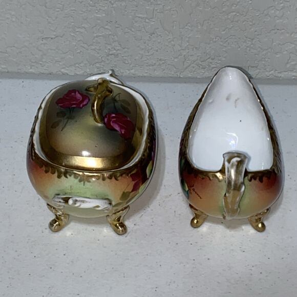 Vintage American Beauty Germany Creamer Sugar Bowl Set Hand Painted Rose Signed - Picture 11 of 15